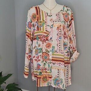 H by Halston Machine Washable Linen Button Down Adjustable Sleeve Tunic Size 3X